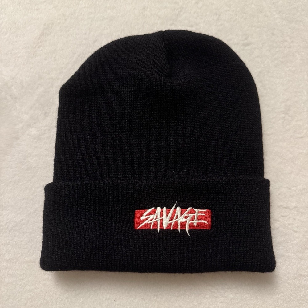 Kbethos Savage Beanie Hat Stocking Cap Black Red USA Made Knit Grunge Punk Y2K